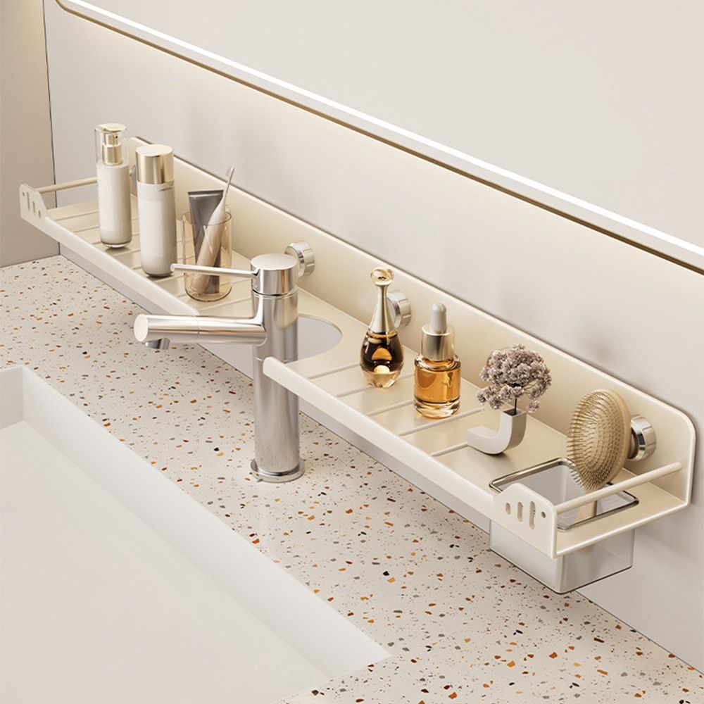 Food Storage Shelving - ชั้นวางของในห้องน้ำแบบติดผนัง ไม่ต้องเจาะรู รูปทรงตัวยู ชั้นวางของกันสนิม ถอดออกได้ ชั้นวางของลอยสำหรับห้องครัว