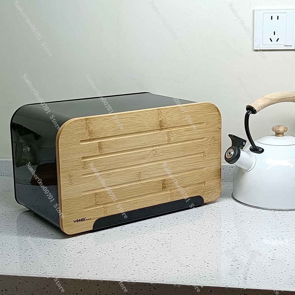 Food Storage Box Stainless Steel - กล่องใส่ขนมปังในครัวพร้อมฝาไม้ไผ่, กล่องเก็บขนมปังสแตนเลส, ภาชนะใส่อาหารสำหรับขนมปังและของว่าง