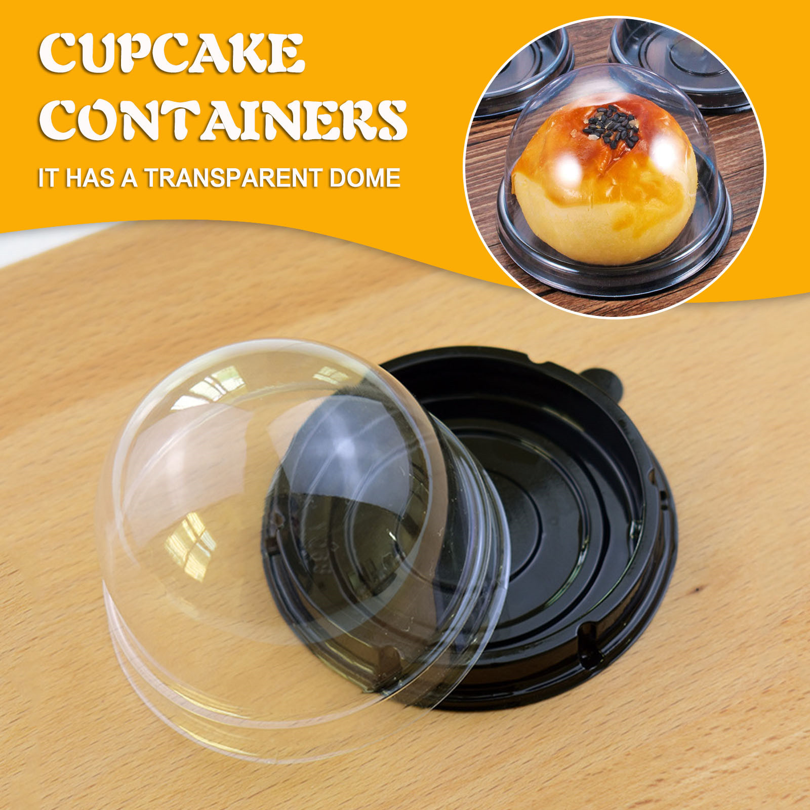 Egg Storage Holder - กล่องใส่เค้กทรงกลม พลาสติกใส ฝาโดม 50 ชิ้น สำหรับบรรจุภัณฑ์เบเกอรี่