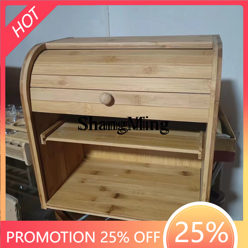 Food Storage Rack For Kitchen - กล่องเก็บขนมปังไม้ไผ่สำหรับใช้ในครัวเรือน พร้อมฝาปิดแบบม้วนเก็บฝุ่น สำหรับจัดเก็บอุปกรณ์ครัว