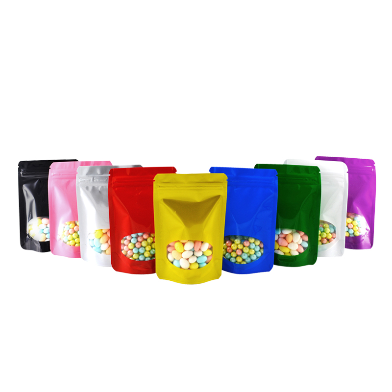 Lock And Lock Food Storage - 100 Pcs อลูมิเนียมฟอยล์ยืนขึ้นล็อคซิปกระเป๋าหน้าต่างที่ชัดเจนสำหรับขนมขบเคี้ยว Resealable กระเป๋าจัดส่งฟรี