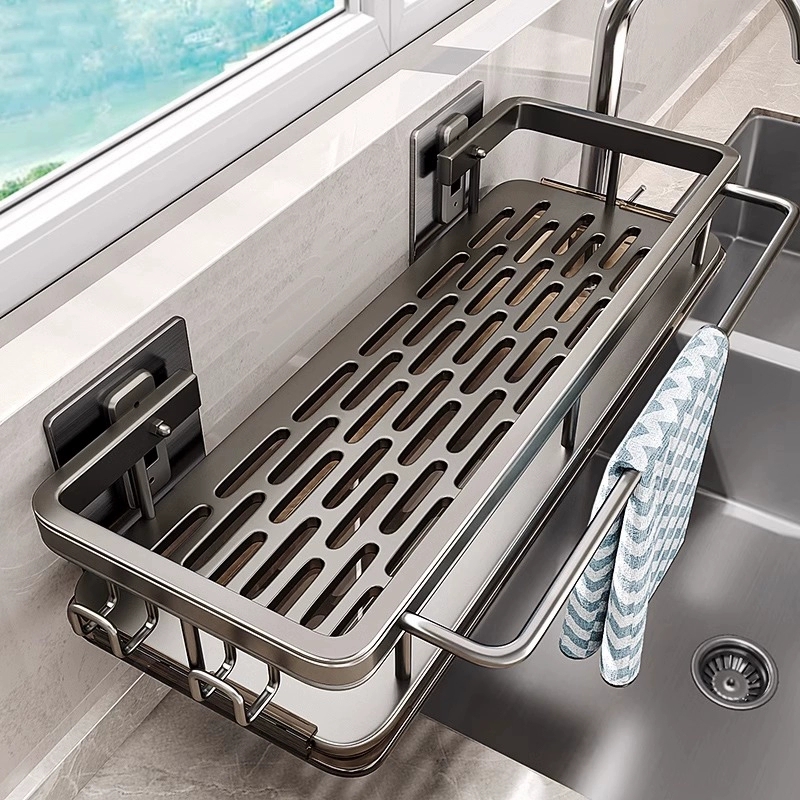 Food Storage Shelving - ชั้นวางของในครัวอเนกประสงค์, ราวตากผ้า, ที่เก็บไม้ถูพื้น, ติดผนังแบบไม่ต้องเจาะ, ชั้นวางเครื่องเทศในบ้าน, อ่างล้างจาน