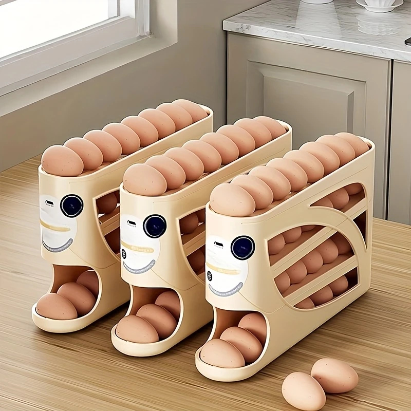 Food Storage Rack For Kitchen - กล่องเก็บไข่แบบมีล้อ 3 ชั้น สำหรับตู้เย็น จุไข่ได้ 24