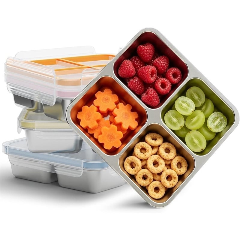 Food Storage Box Stainless Steel - GIGI ชุดกล่องใส่อาหารว่างสแตนเลส 4 ชิ้น, กล่องใส่อาหารว่างโลหะ 4