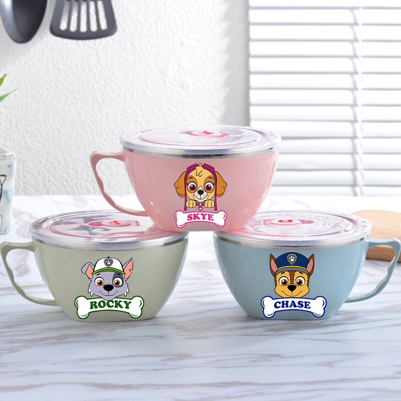 Food Storage Box Stainless Steel - PAW Patrols กล่องอาหารกลางวันสแตนเลสแบบมีฉนวนพร้อมที่จับ ชามซุป ชามผสมบะหมี่กึ่งสำเร็จรูป ภาชนะใส่อาหาร