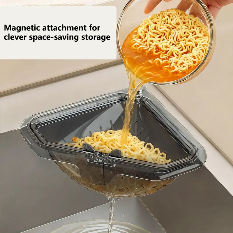 Food Storage Rack For Kitchen - ตะกร้ากรองเศษอาหารแม่เหล็กทรงสามเหลี่ยมสำหรับอ่างล้างจาน ที่วางกรองเศษอาหารในครัว ที่เก็บเศษอาหารและขยะในครัวเรือน