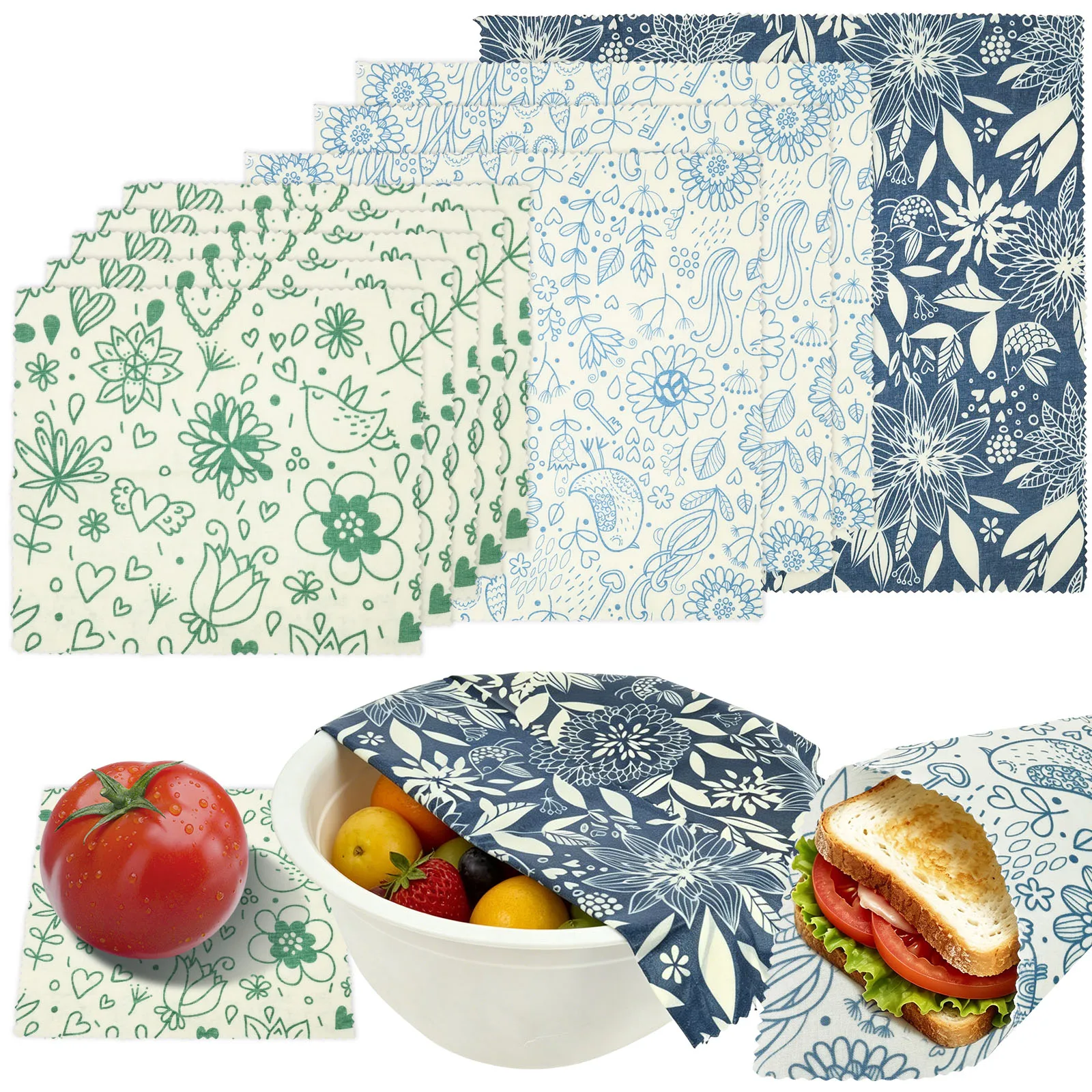 Beeswax Food Wrap - ผ้าห่ออาหารออร์แกนิคจากขี้ผึ้ง 9 ชิ้น ใช้ซ้ำได้ 3 ขนาด