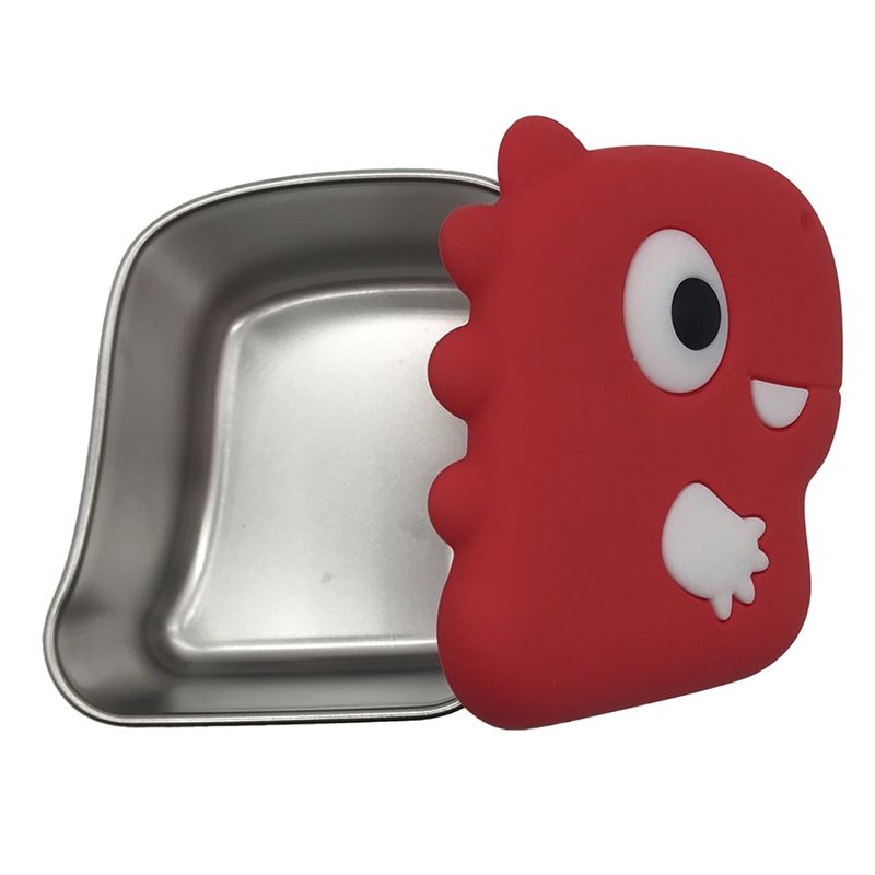 Food Storage Box Stainless Steel - กล่องใส่ขนมสแตนเลส AA94-304 ลายไดโนเสาร์ พร้อมฝาซิลิโคน ภาชนะใส่ของว่าง กล่องเก็บอาหาร