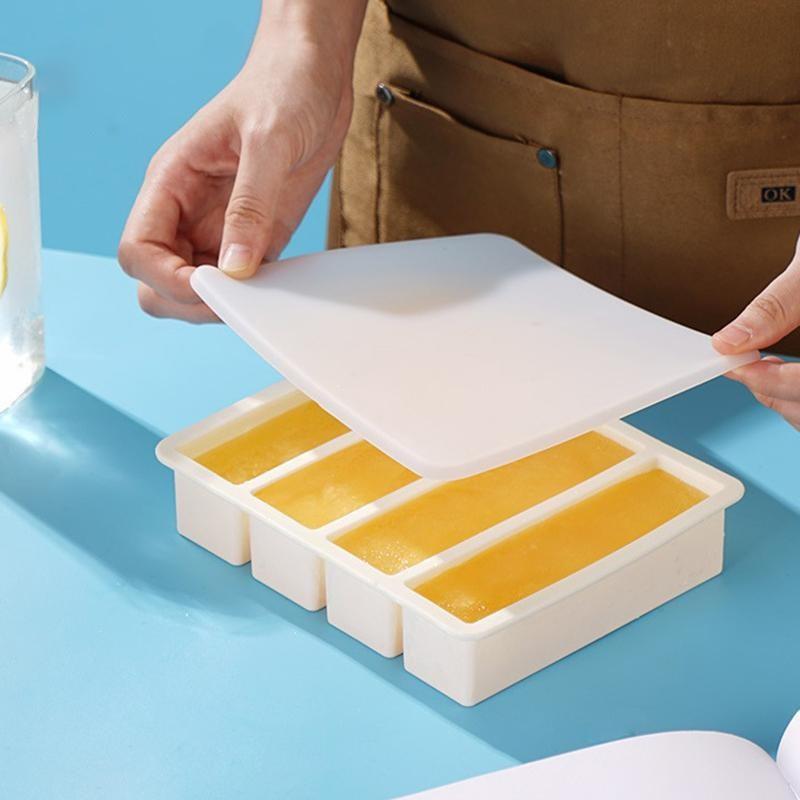 Food Storage Design - ถาดซิลิโคนขนาดใหญ่พิเศษพร้อมฝาปิด, แม่พิมพ์ขนาดใหญ่ 4 ช่อง, ภาชนะเก็บน้ำซุปแช่แข็งสำหรับใช้ในครัวเรือน