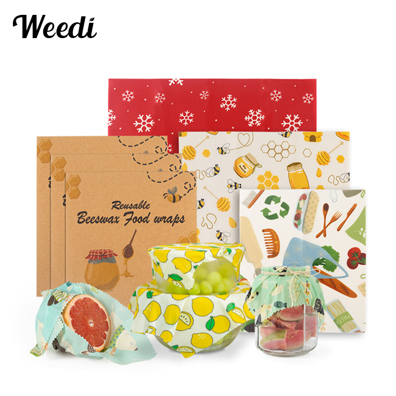 Beeswax Food Wrap - ผ้าห่ออาหารแบบใช้ซ้ำได้ WEEDI 3 แพ็ค ทำจากขี้ผึ้งธรรมชาติ รักษาความสดของอาหาร