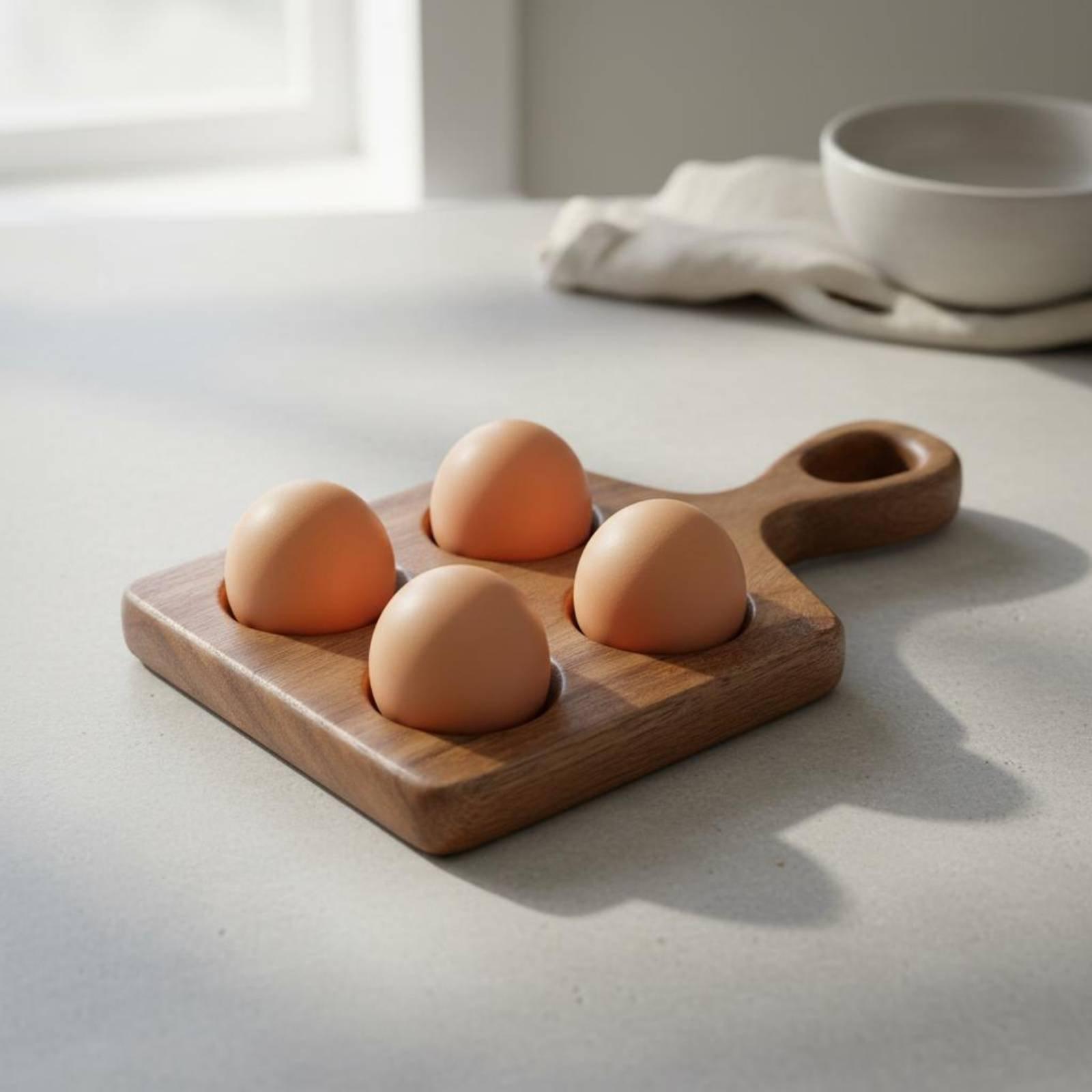 Egg Storage Holder - ถาดใส่ไข่ไม้บีชแบบมีช่องลึก ที่จัดระเบียบอุปกรณ์ครัว ที่วางบนโต๊ะ ที่วางไข่สไตล์เรโทรสำหรับจัดเก็บในบ้าน