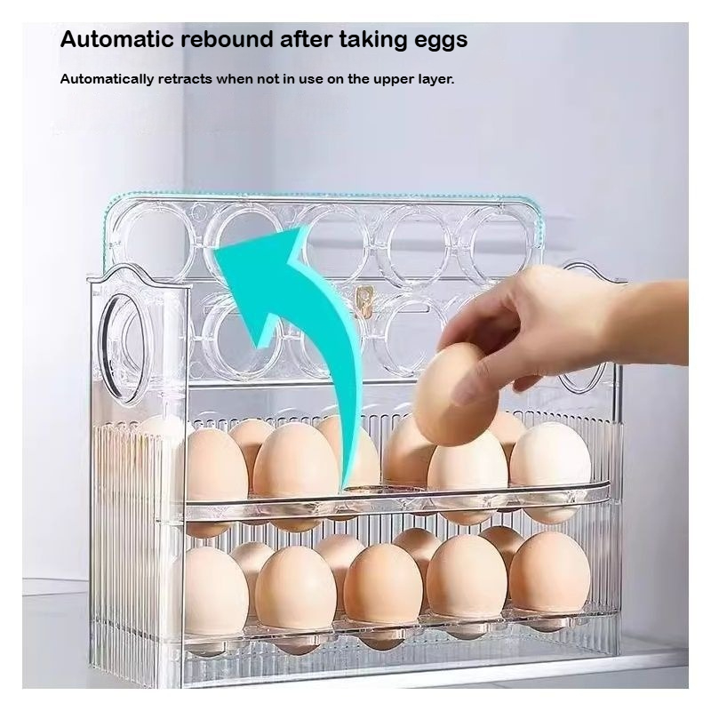 Food Storage Rack For Kitchen - กล่องเก็บไข่อัตโนมัติแบบเด้งกลับ ชั้นวางประหยัดพื้นที่ติดประตูตู้เย็น ถาดใส่ไข่สำหรับห้องครัว กล่องจัดระเบียบไข่