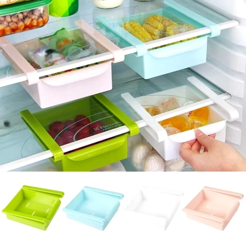 Food Storage Rack For Kitchen - สไลด์ห้องครัวตู้เย็นตู้แช่แข็ง Space Saver Organizer ชั้นวางของห้องครัวตู้เย็นกล่องเก็บอาหาร