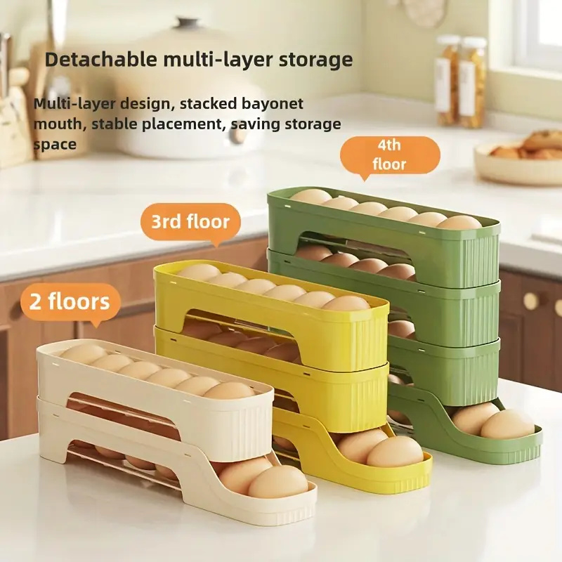 Egg Storage Holder - 1 PC ที่ถอดออกได้ผู้ถือไข่กลิ้ง, ประหยัดพื้นที่ PP วัสดุกล่องเก็บไข่สําหรับตู้เย็น