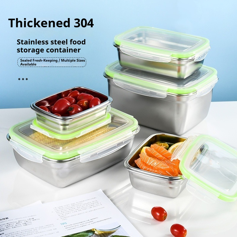 Food Storage Box Stainless Steel - ชุดกล่องอาหารกลางวันสแตนเลส 304 พร้อมฝาปิดซิลิโคนโปร่งใสภาชนะเก็บอาหารแบบวางซ้อนกันได้สำหรับห้องครัวโรงเรียนสำนักงาน