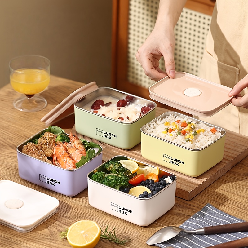Food Storage And Preservation - ชุดกล่องเก็บอาหารสแตนเลสป้องกันการรั่วซึม [ชุด 4 ชิ้น] สำหรับการเดินทางและปิกนิก พร้อมฝาปิด