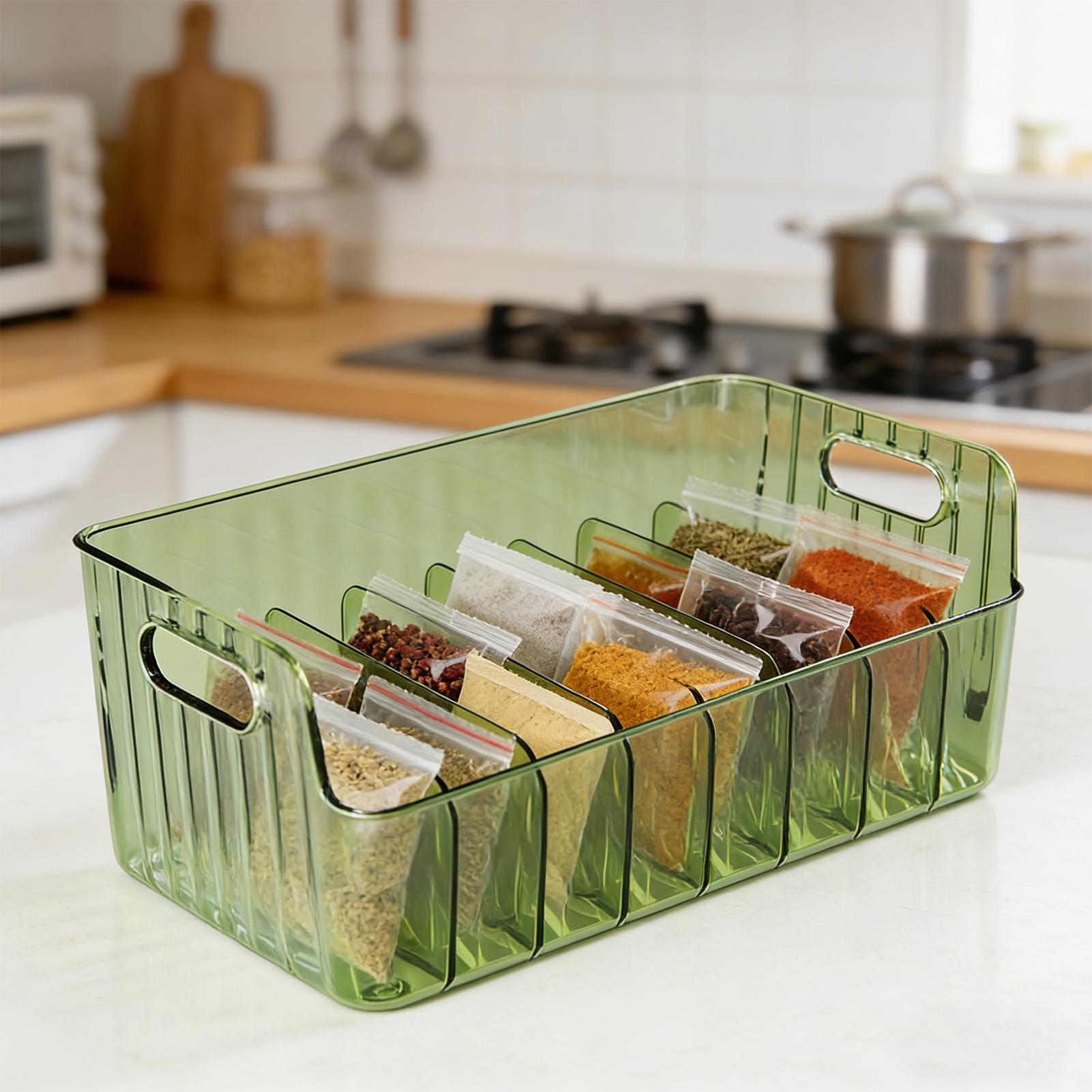 Food Storage Rack For Kitchen - ชั้นวางเครื่องเทศแบบใส กล่องเก็บเครื่องสำอางและอาหารแบบแบ่งช่อง ชั้นวางเครื่องเทศบนเคาน์เตอร์ ตู้เก็บของในครัว ตู้จัดระเบียบในครัว ความจุขนาดใหญ่