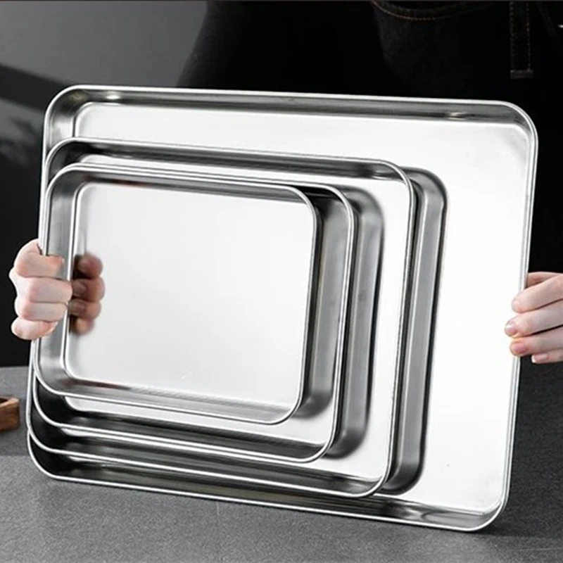 Food Storage Restaurant - ถาดเสิร์ฟอาหารสแตนเลสทรงสี่เหลี่ยมสำหรับครัว ใส่ไส้กรอก บะหมี่ ผลไม้ จานอาหารสำหรับร้านอาหาร โรงแรม