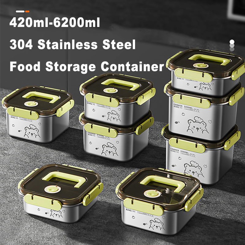 Food Storage Box Stainless Steel - COOKER KING 420ml-6200ml ภาชนะเก็บอาหารสแตนเลสความจุขนาดใหญ่, ตู้เย็น/เตาอบปลอดภัย, กล่องอาหารกลางวันสําหรับการเดินทาง,