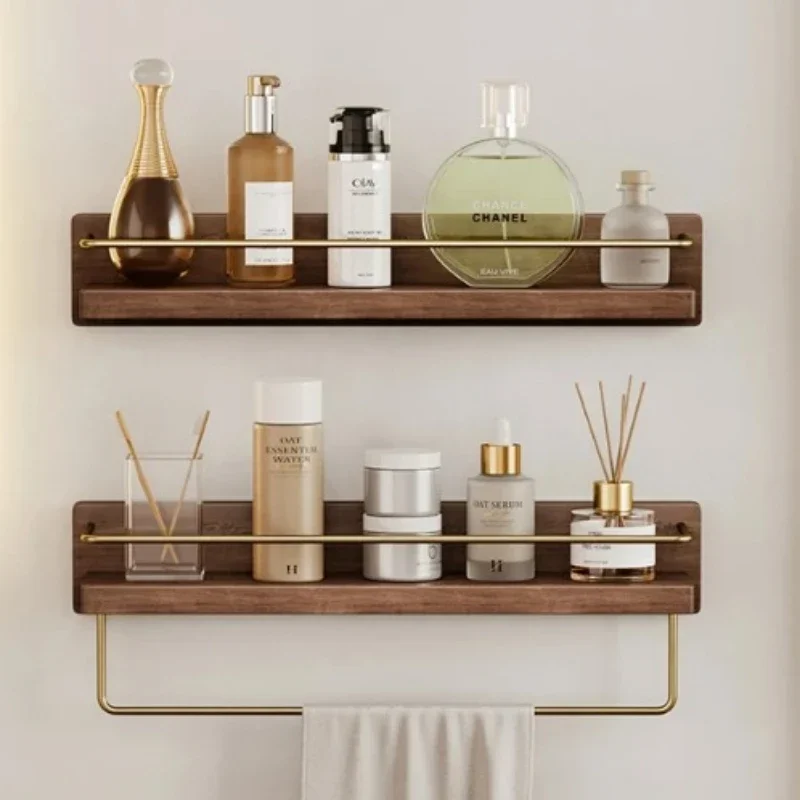 Food Storage Shelving - ห้องน้ําห้องครัวชั้นวางผ้าเช็ดตัว No-Punch วอลนัทห้องน้ําแขวนผนัง Water & Moisture-proof
