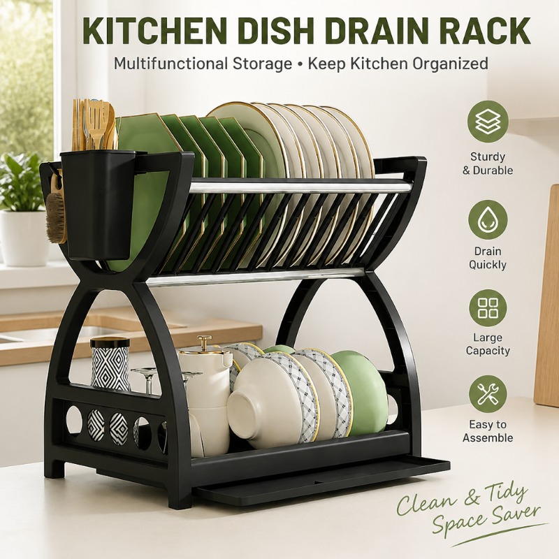 Food Storage Shelving - ชั้นวางจาน 2 ชั้น สำหรับจัดระเบียบในครัว ที่เก็บชาม จาน
