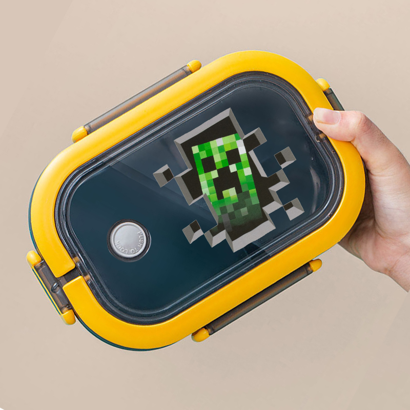 Food Storage Minecraft - มайнคราฟท์ พิกเซลส์ กล่องอาหารกลางวันเบนโตะ กล่องอาหารกลางวันพิมพ์ลายการ์ตูน สองชั้น ความจุขนาดใหญ่