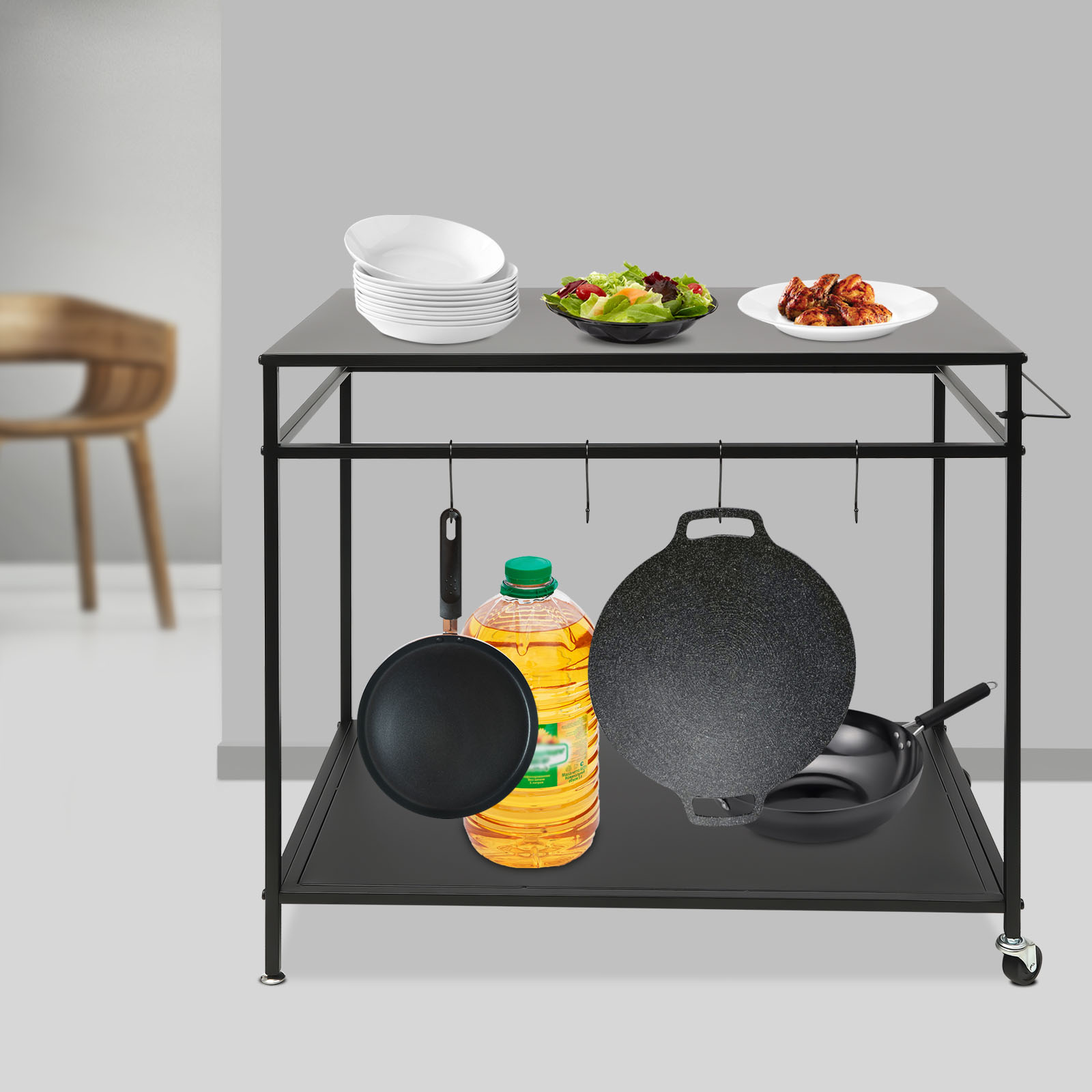 โต๊ะทำอาหารเคลื่อนที่แบบสองชั้ - Food Storage Shelving บทวิจารณ์และราคา